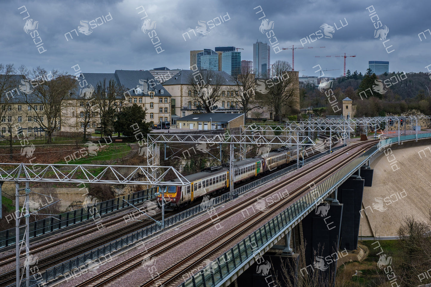 Train Crossing the Red Bridge