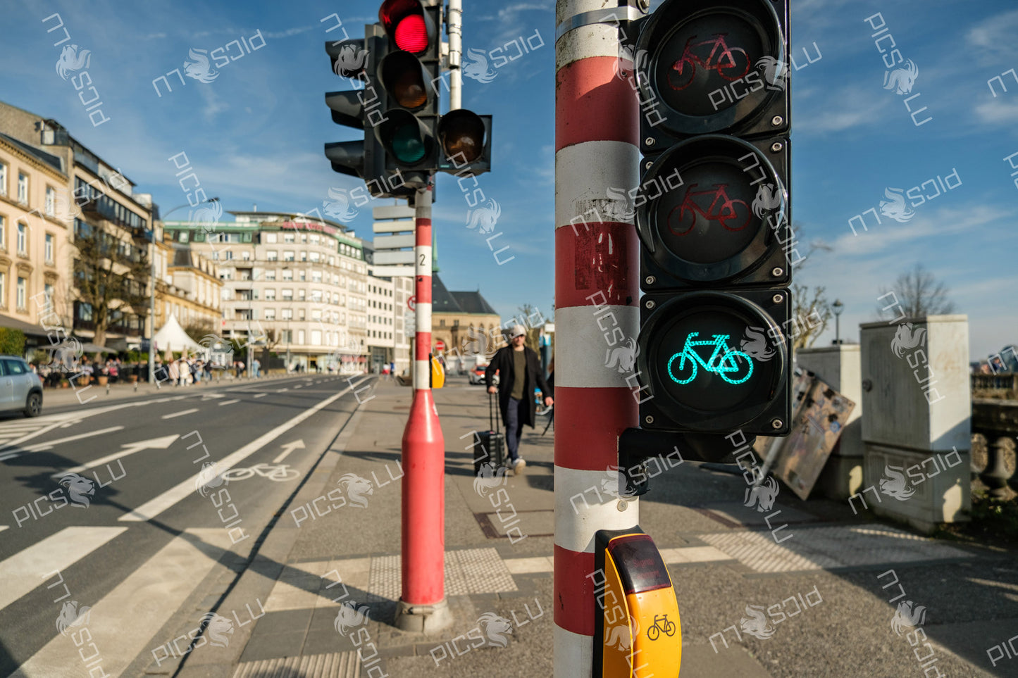 Bicycle Traffic Light at a Crosswalk in Luxembourg city