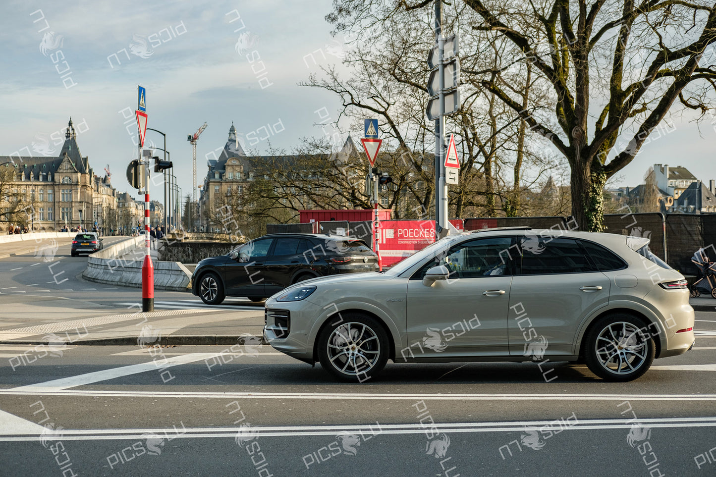 Luxury Cars Driving Near Adolphe Bridge In Luxembourg city