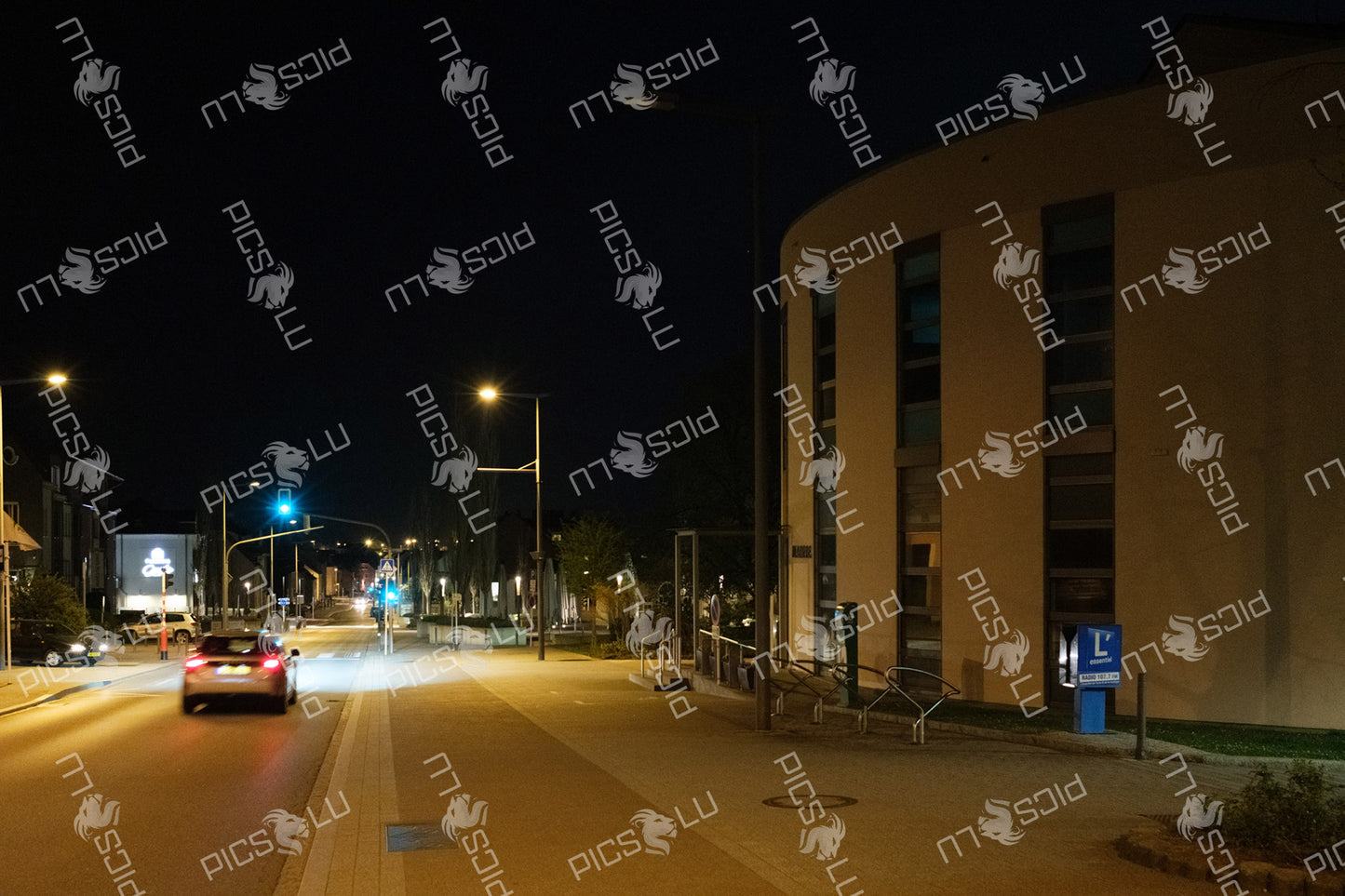 Quiet night drive near the mairie in Sandweiler, Luxembourg