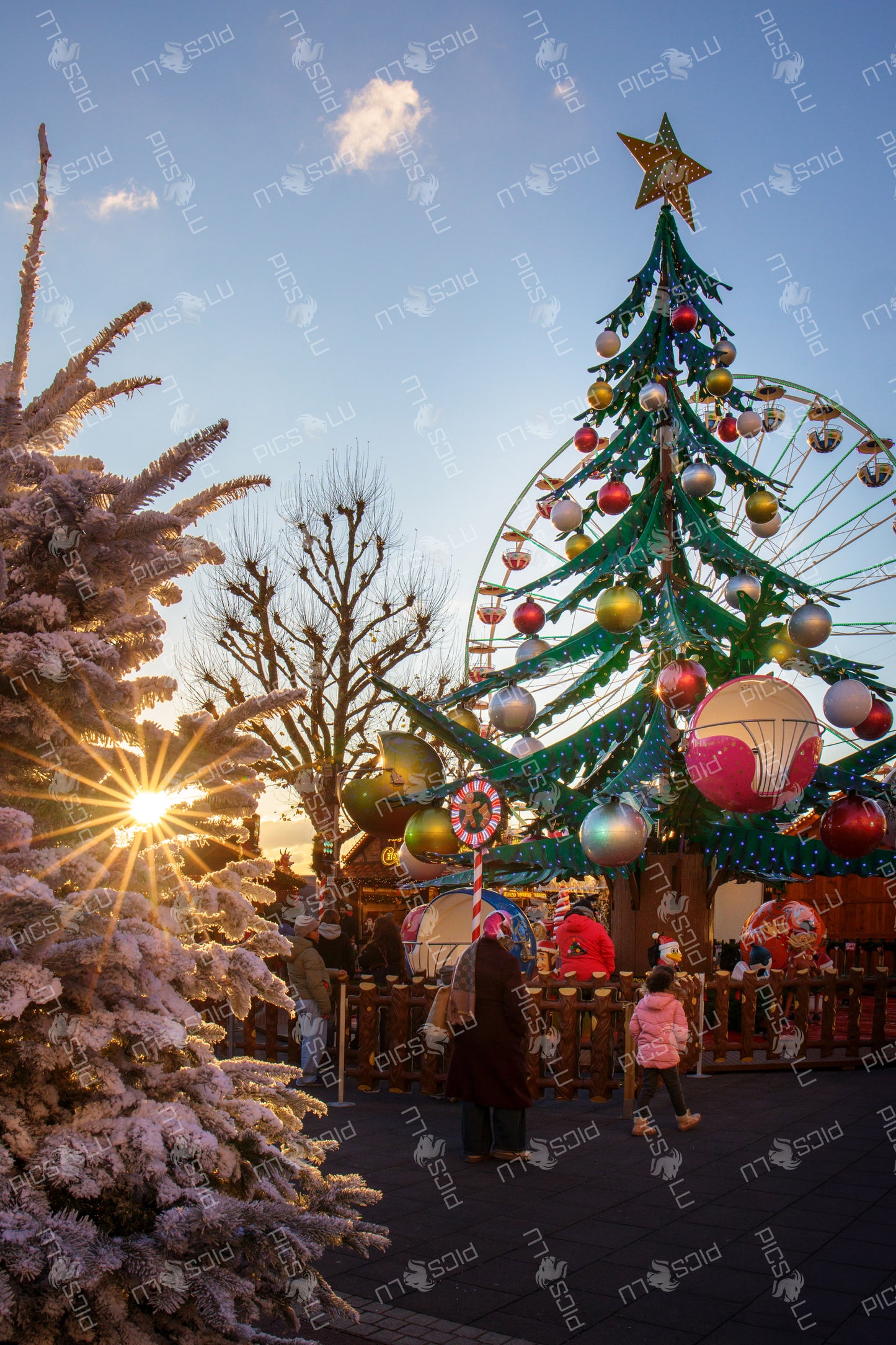 Luxembourg Christmas Market with decorated Christmas tree