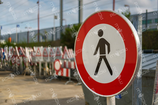 No pedestrian access sign at roadwork depot in Contern, Luxembourg