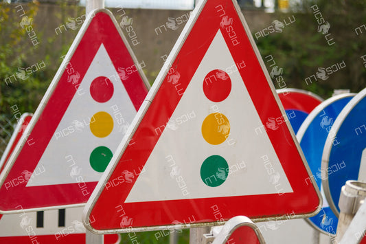 Traffic light warning signs in Contern, Luxembourg