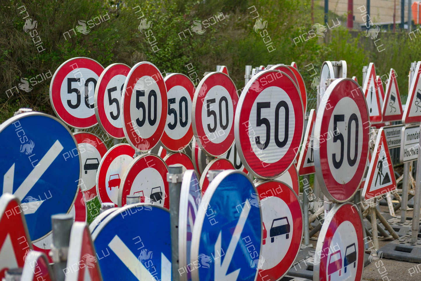 Collection of road signs in Contern, Luxembourg