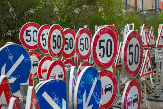 Collection of road signs in Contern, Luxembourg