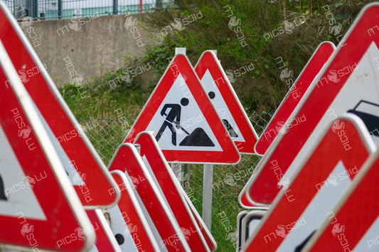 Road work warning signs in Contern, Luxembourg