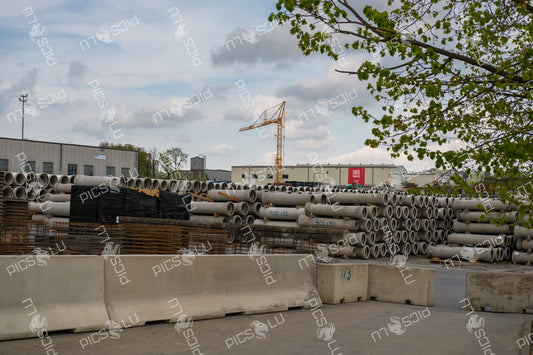 Concrete pipe storage site in Contern