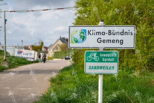 Cycling route entrance to Sandweiler, Luxembourg
