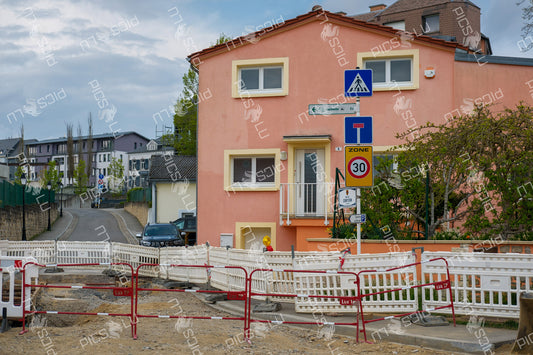 End of road and 30 Zone signage at a construction site – Sandweiler, Luxembourg
