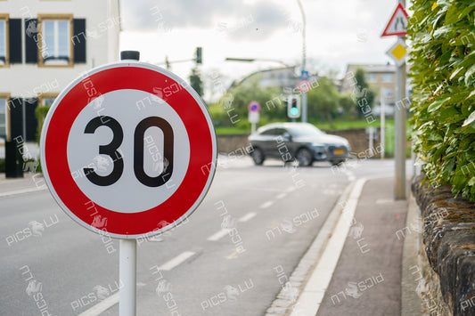 Speed limit 30 sign in Sandweiler