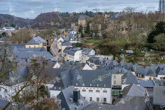 Grund rooftops and medieval tower in Luxembourg City