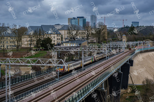 Train Crossing the Red Bridge
