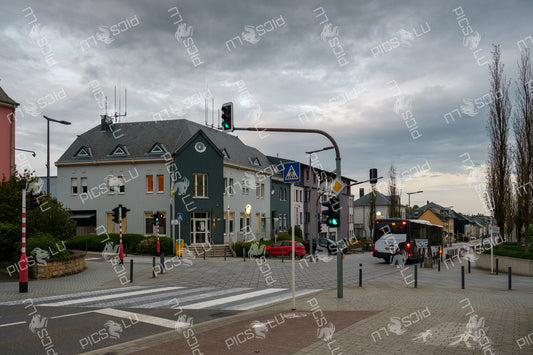 Central intersection at dawn in Sandweiler