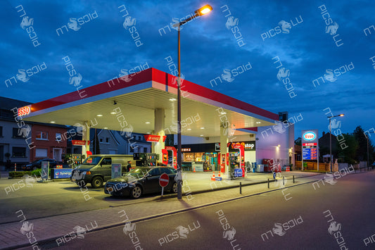 Esso gas station at dawn in Sandweiler