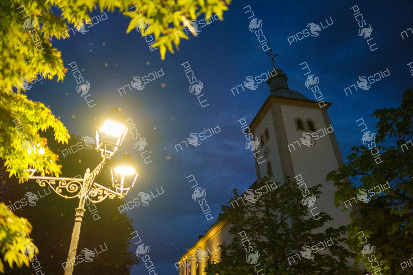 Tower of the Church of Sandweiler at dusk