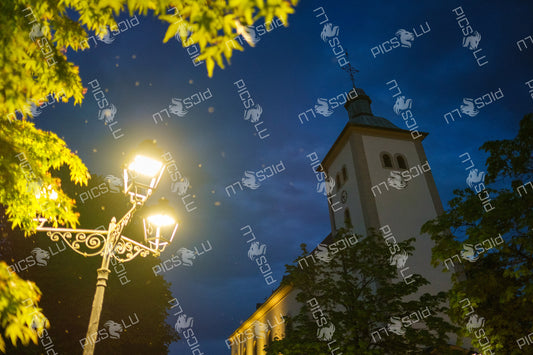 Tower of the Church of Sandweiler at dusk