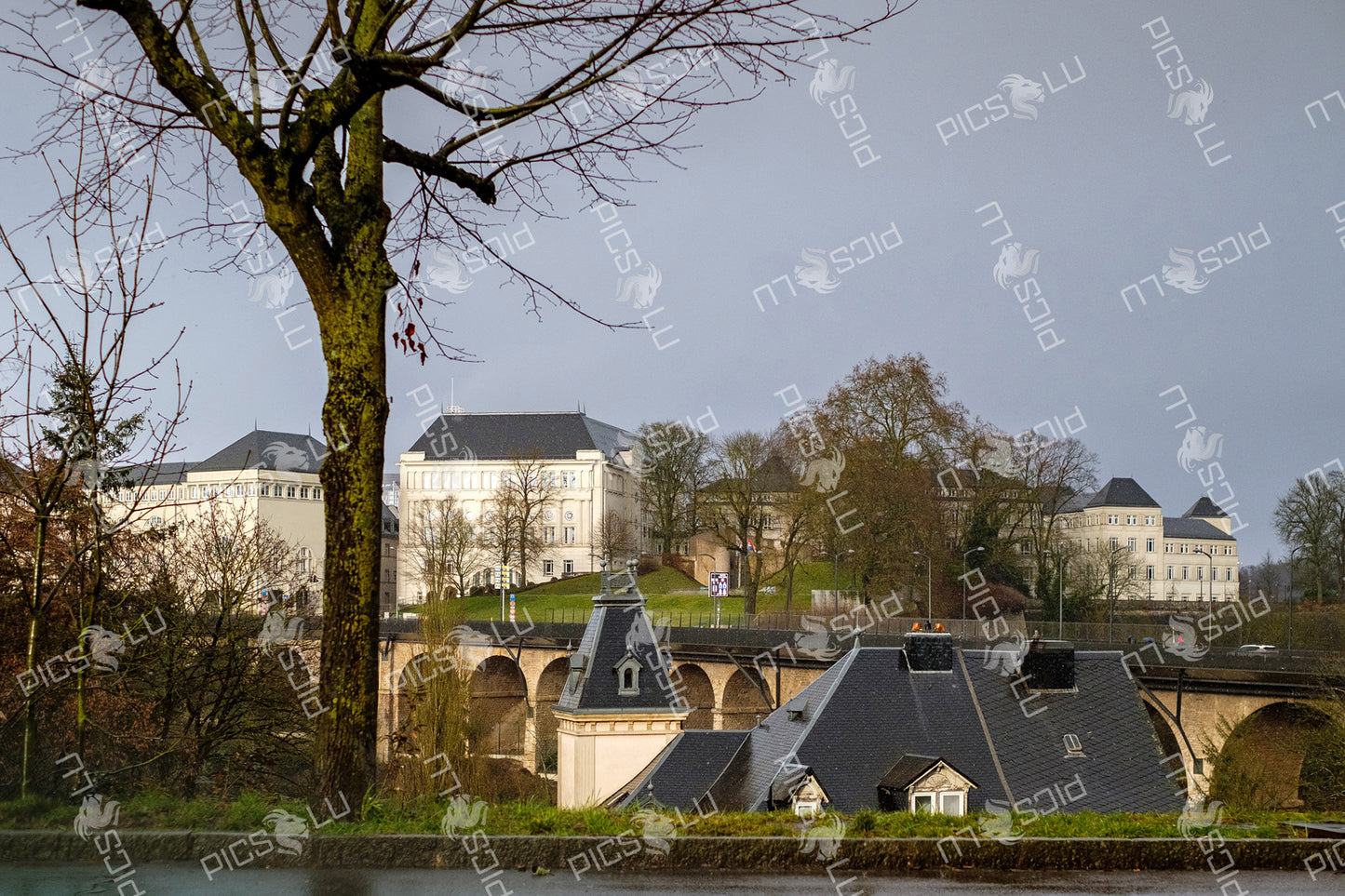 Historic cityscape with Alzette Valley view in Luxembourg city