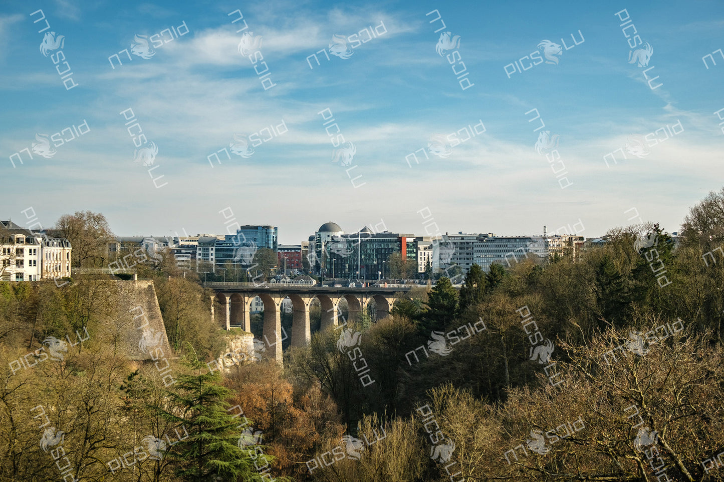 View of the Passerelle Viaduct and Modern Buildings in Luxembourg city