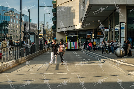 Busy afternoon at Hamilius bus station in Luxembourg city