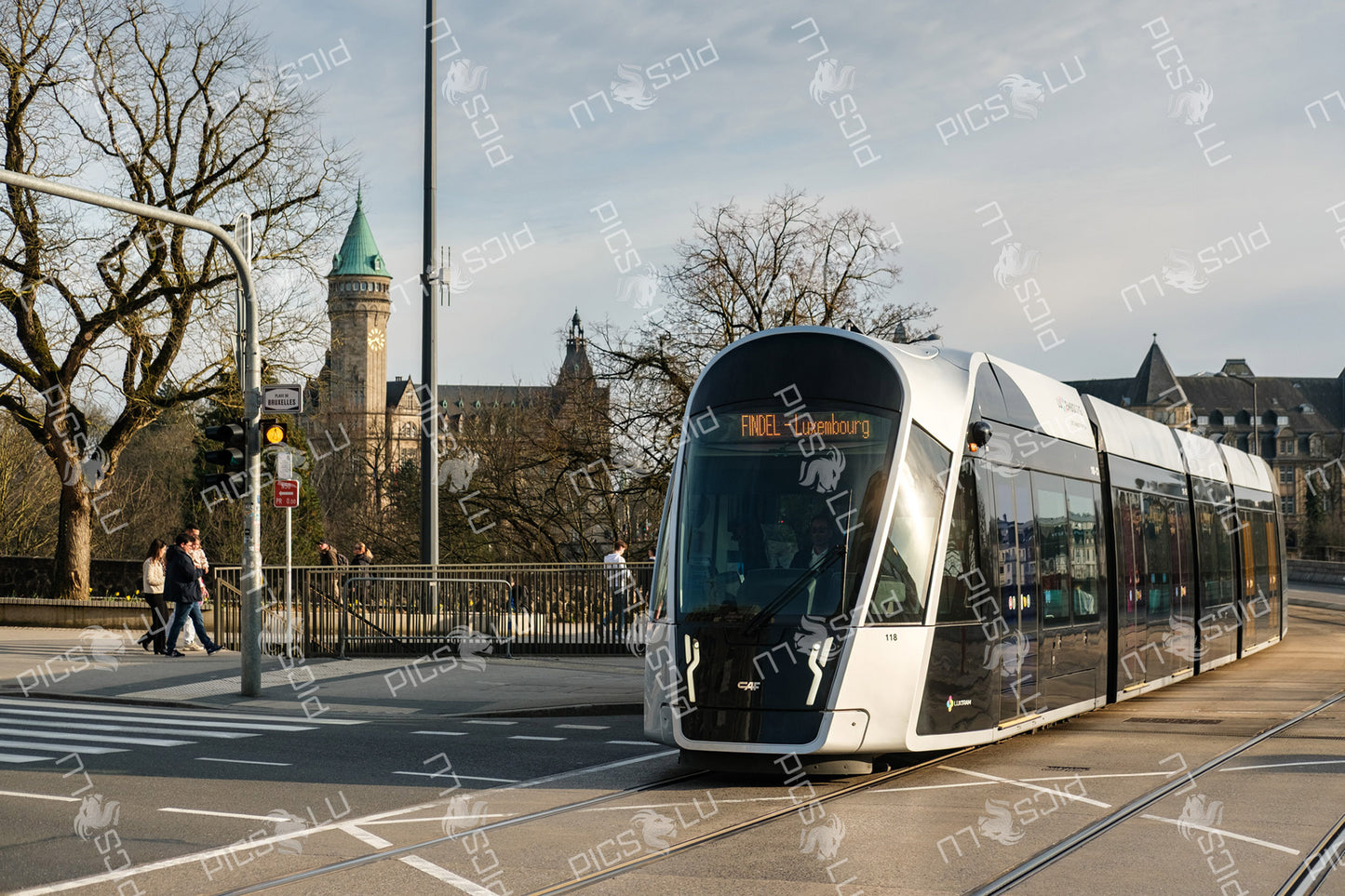 Modern Tram On Adolphe Bridge In Luxembourg city