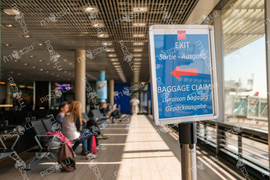 Exit and baggage claim sign at Luxembourg Airport