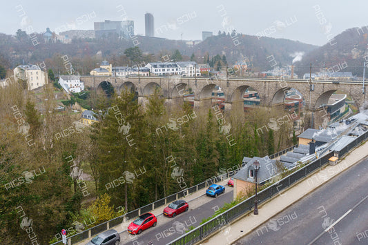 Railway viaduct and panoramic view of Luxembourg City
