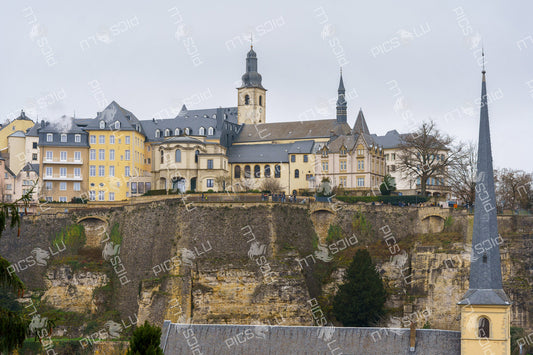 View of Luxembourg City’s upper old town and cliffs