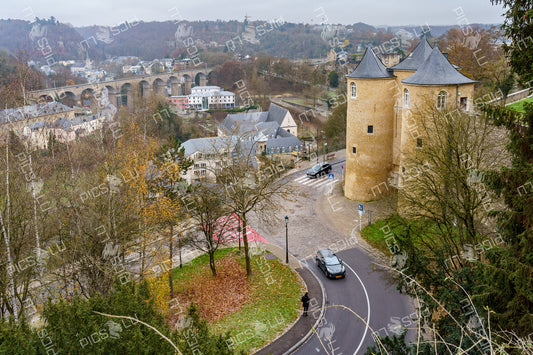 Fortified towers and viaduct in the Alzette valley, Luxembourg City