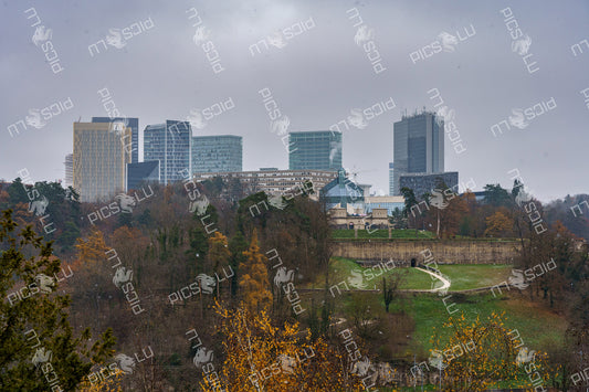 Modern skyline and Fort Thüngen in Kirchberg, Luxembourg City
