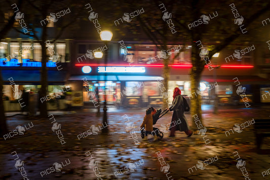 Evening Walk Through the City Lights